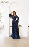 241M2739 Long Sleeves A-Line V-Neck Lace on Tulle Evening Dress