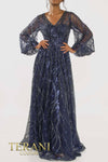 241M2739 Long Sleeves A-Line V-Neck Lace on Tulle Evening Dress