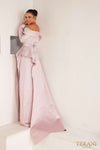 241M2743 Long Sleeves V-Line Off-Shoulder Rose Gold Column Evening Dress