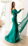 241M2759 - Off Shoulder Trumpet Emerald Dress
