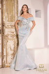 241M2771 Trumpet Off-Shoulder Metallic Jacquard Column Evening Dress