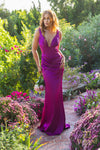 241P2018 Plunging Neckline Bodycon Sleeveless Satin Prom Dress