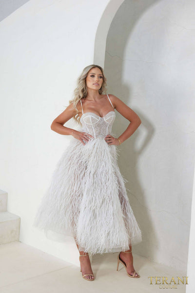 241P2022 A-Line Spaghetti Sleeveless Tea-Length Luffa Prom Dress
