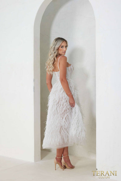 241P2022 A-Line Spaghetti Sleeveless Tea-Length Luffa Prom Dress
