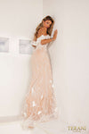 241P2024 Off-Shoulder Tulle Ivory Nude Column Evening Dress
