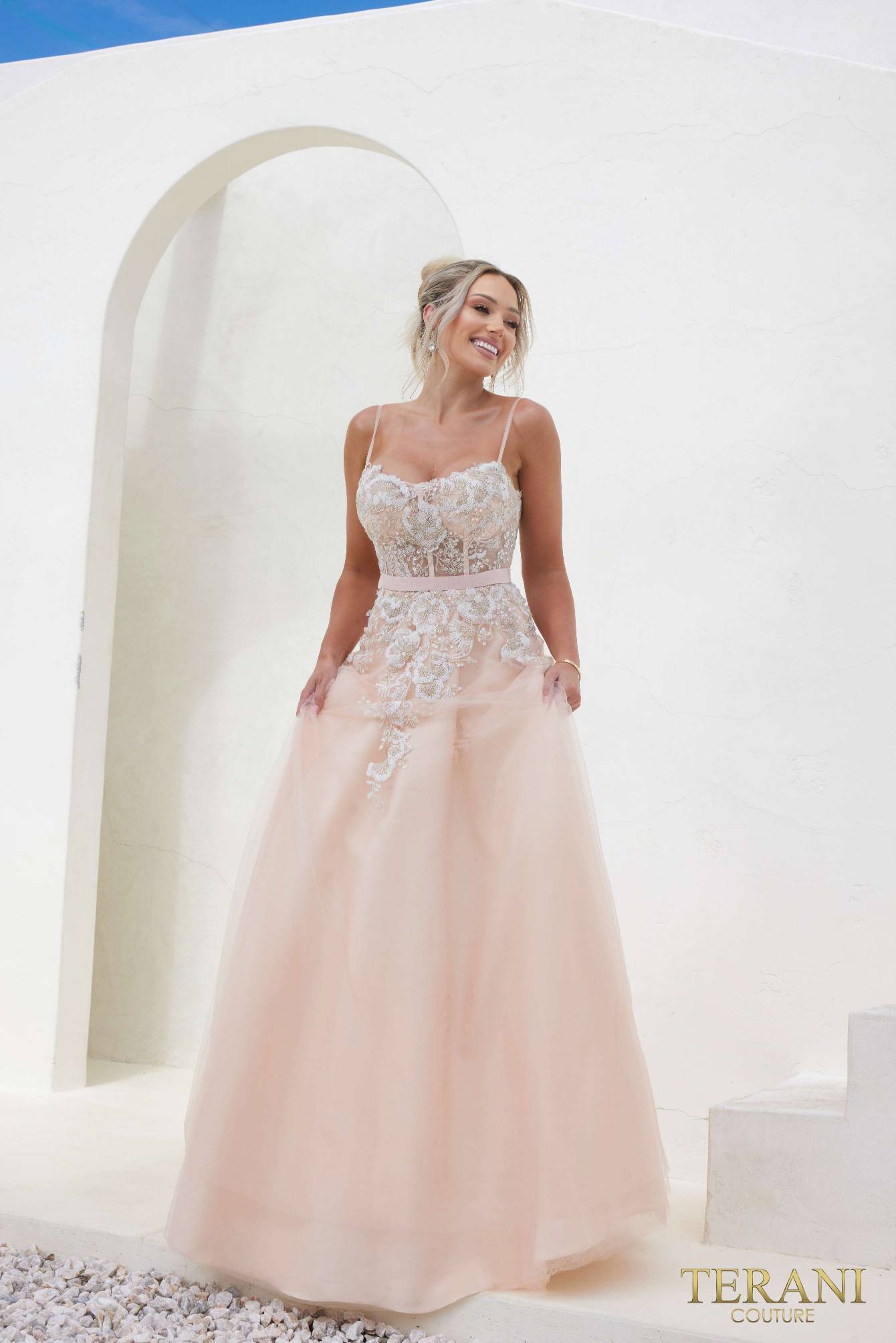 241P2025 Spaghetti Sleeveless Tulle Blush Ballgown Prom Dress