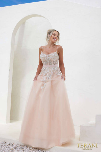 241P2025 Spaghetti Sleeveless Tulle Blush Ballgown Prom Dress