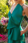 241P2067 Asymmetrical Matte Satin Evening Ballgown Dress