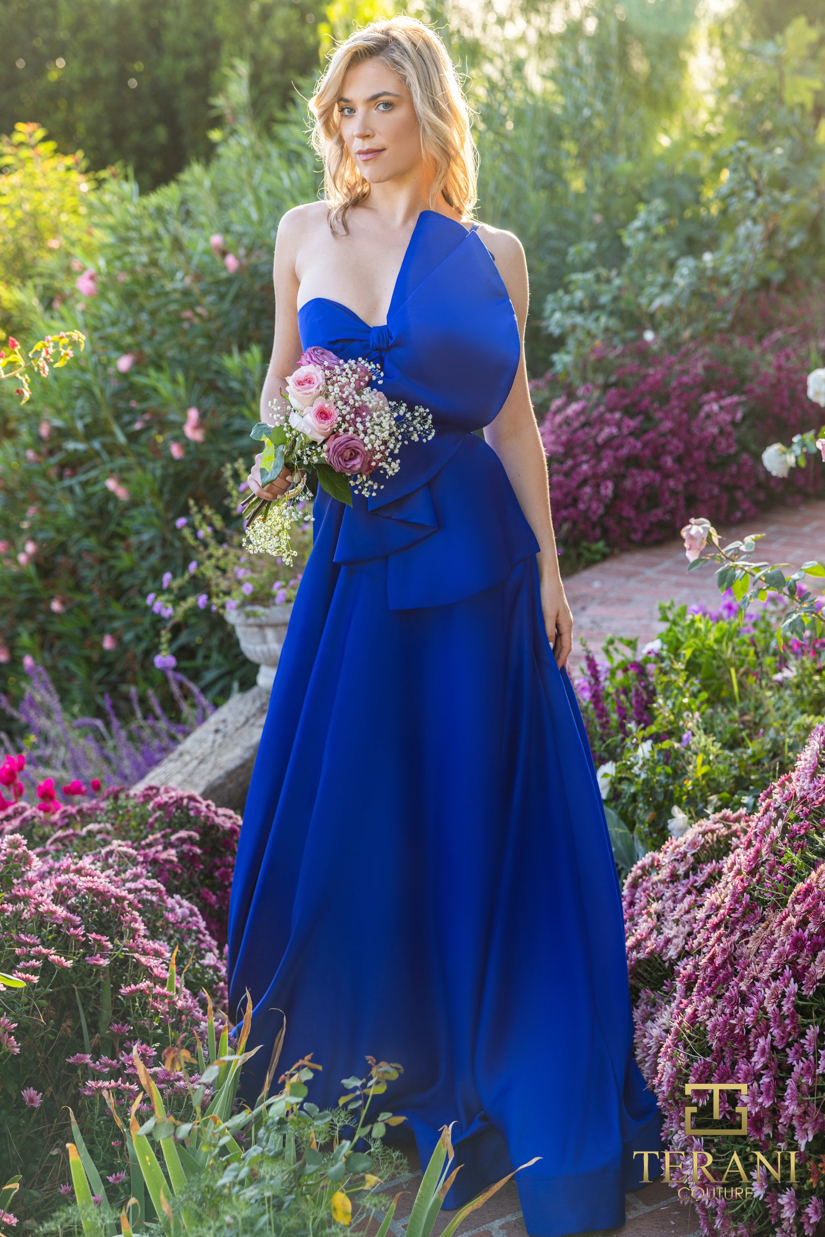 241P2067 Asymmetrical Matte Satin Evening Ballgown Dress
