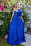 241P2067 Asymmetrical Matte Satin Evening Ballgown Dress