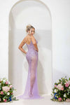 241P2071 Plunging Neckline Bodycon Sleeveless Tulle Long Prom Dress