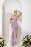 241P2071 Plunging Neckline Bodycon Sleeveless Tulle Long Prom Dress
