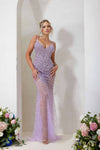241P2071 Plunging Neckline Bodycon Sleeveless Tulle Long Prom Dress