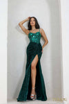 241P2119 Spaghetti Bodycon Sleeveless Sequin Tulle Long Prom Dress