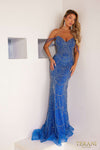 241P2151 Strapless Tulle Bodycon Royal Crystal Long Prom Dress