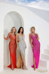 241P2163 Sleeveless Plunging Neckline Bodycon Tulle Long Prom Dress