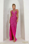 241P2163 Sleeveless Plunging Neckline Bodycon Tulle Long Prom Dress