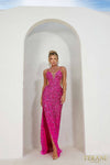 241P2163 Sleeveless Plunging Neckline Bodycon Tulle Long Prom Dress