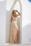 241P2195 A-Line Sleeveless Beaded Tulle Blush Long Prom Dress