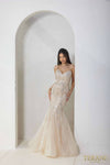 241P2219 Sleeveless Trumpet Beaded Tulle Long Prom Dress