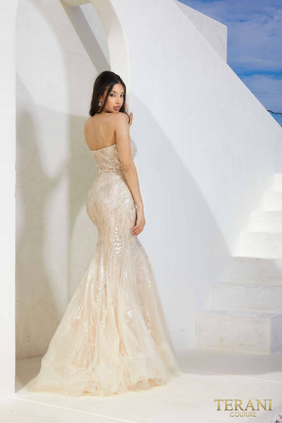 241P2219 Sleeveless Trumpet Beaded Tulle Long Prom Dress