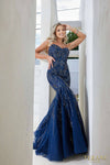 241P2219 Sleeveless Trumpet Beaded Tulle Long Prom Dress