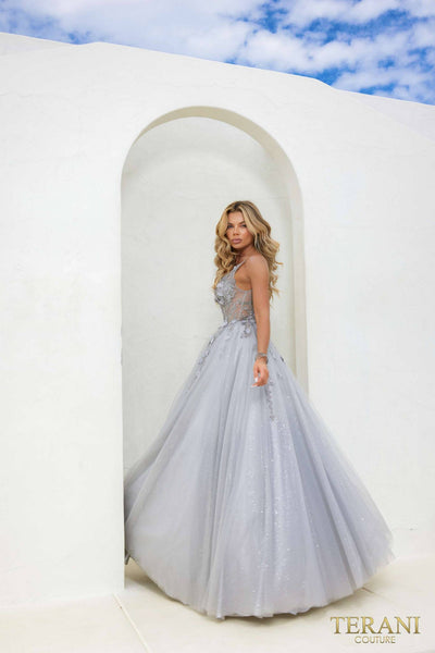 241P2281 Spaghetti Sleeveless Glitter Tulle Ballgown Prom Dress