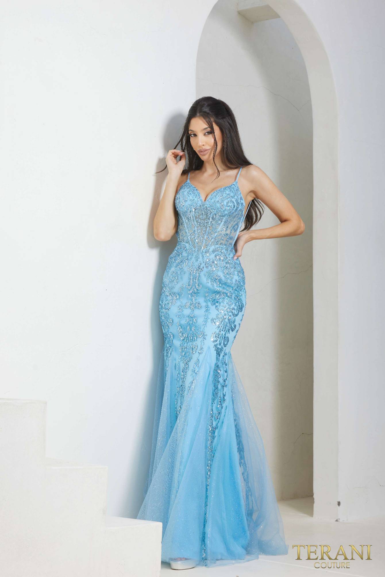 241P2294 Sleeveless Spaghetti Trumpet Long Prom Dress