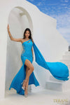 241P2295 Asymmetrical Bodycon Sleeveless Ocean Blue Long Prom Dress