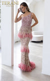 241GL2602 Asymmetrical Tulle Rose Gold Column Evening Dress