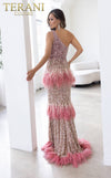 241GL2602 Asymmetrical Tulle Rose Gold Column Evening Dress