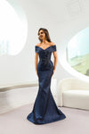241M2771 Trumpet Off-Shoulder Metallic Jacquard Column Evening Dress