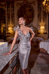 242C3039 Taupe Rose Stretch Mikado One-Shoulder cocktail Dress