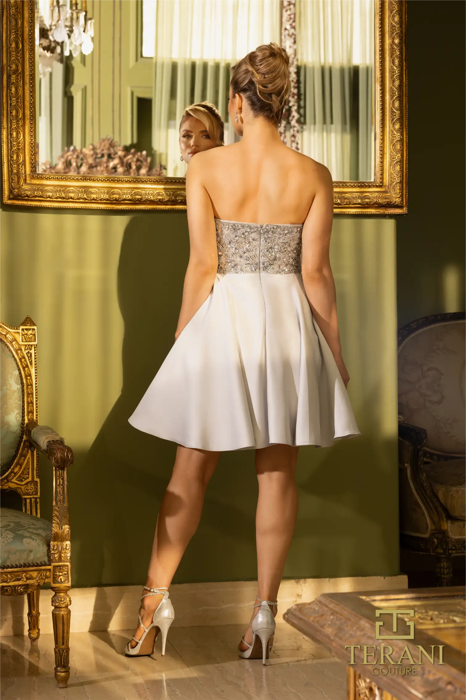 242C3049 Silver Matte Satin Strapless cocktail Dress 242C3049 Silver Matte Satin Strapless cocktail Dress