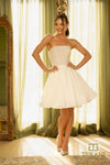 242C3055 Ivory Matte Satin Strapless cocktail Dress
