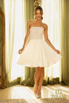 242C3055 Ivory Matte Satin Strapless cocktail Dress