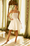 Front View of Sleeveless Ivory Ballgown Dress in Matte Satin Fabric