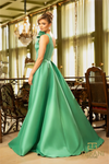 Back View of Asymmetric Emerald Ballgown Dress having One-Shoulder