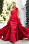 Front View of Asymmetric Red Ballgown Dress having One-Shoulder