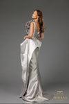 242E3142 Sleeveless Assyemtric Mikado Column Dress