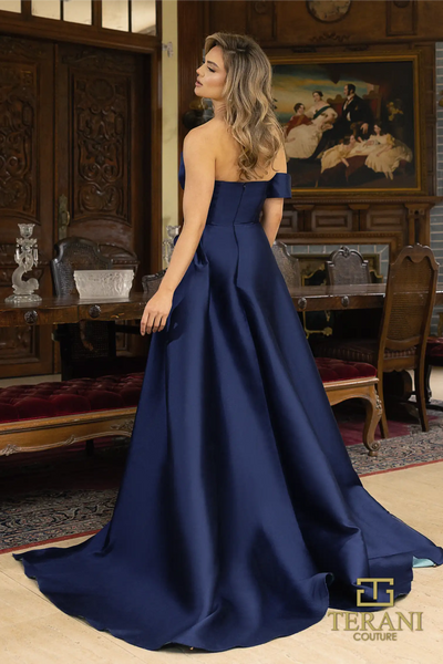 Printed Jacquard Blue Ballgown