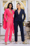 Navy and Fuchsia Long-sleeve V-Neck Suit