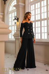 242E3185 Metallic Lace Off-Shoulder A-Line Dress