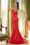 Red Column Slit Strapless Dress