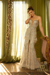242GL3236 Tulle Asymmetrical Strapless High Slit Long Dress