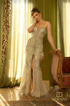242GL3236 Tulle Asymmetrical Strapless High Slit Long Dress