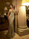 242GL3248 Tulle Halter Neckline Strapless Long Dress