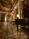 Cream Silver Tulle Strapless Slim Dress