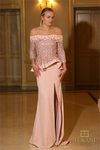Dark Blush Off-Shoulder Front Slit Column Dress