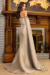 Stretch Mikado Front Slit Taupe Dress